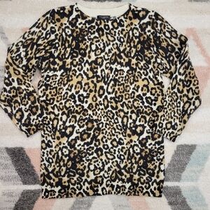 Talbots Cashmere Audrey Leopard Print 3/4 Sleeve Lightweight Knit Sweater SP